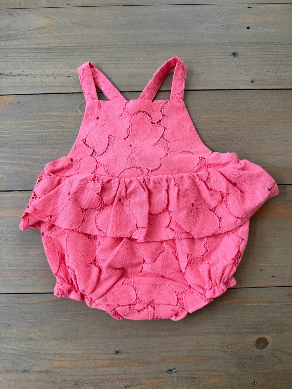 Janie and Jack Pink Lace Ruffle Baby Romper - 0-3 Months